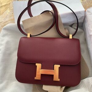 Hermes Constance 24 in Rouge H Shoulder Bag with Gold Accents